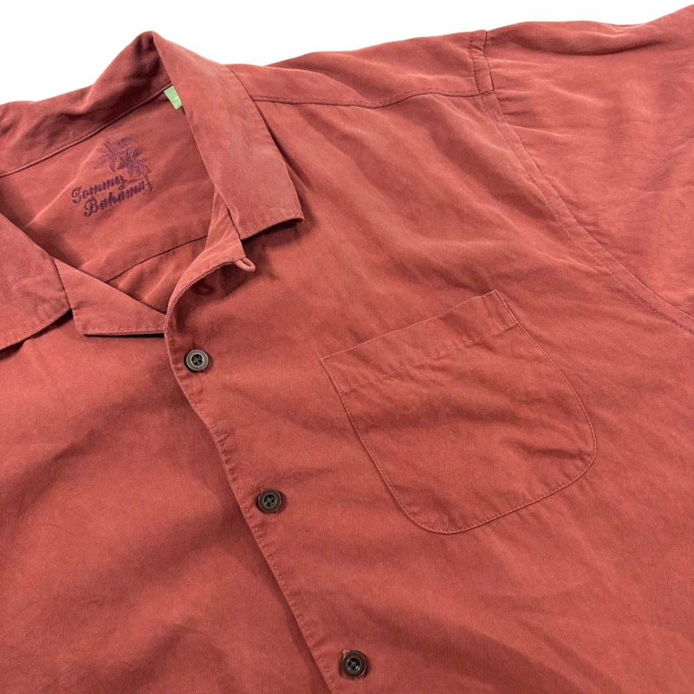 Tommy Bahama Mens XL Terracotta Red 100% Silk Short Sleeve Camp Shirt 230